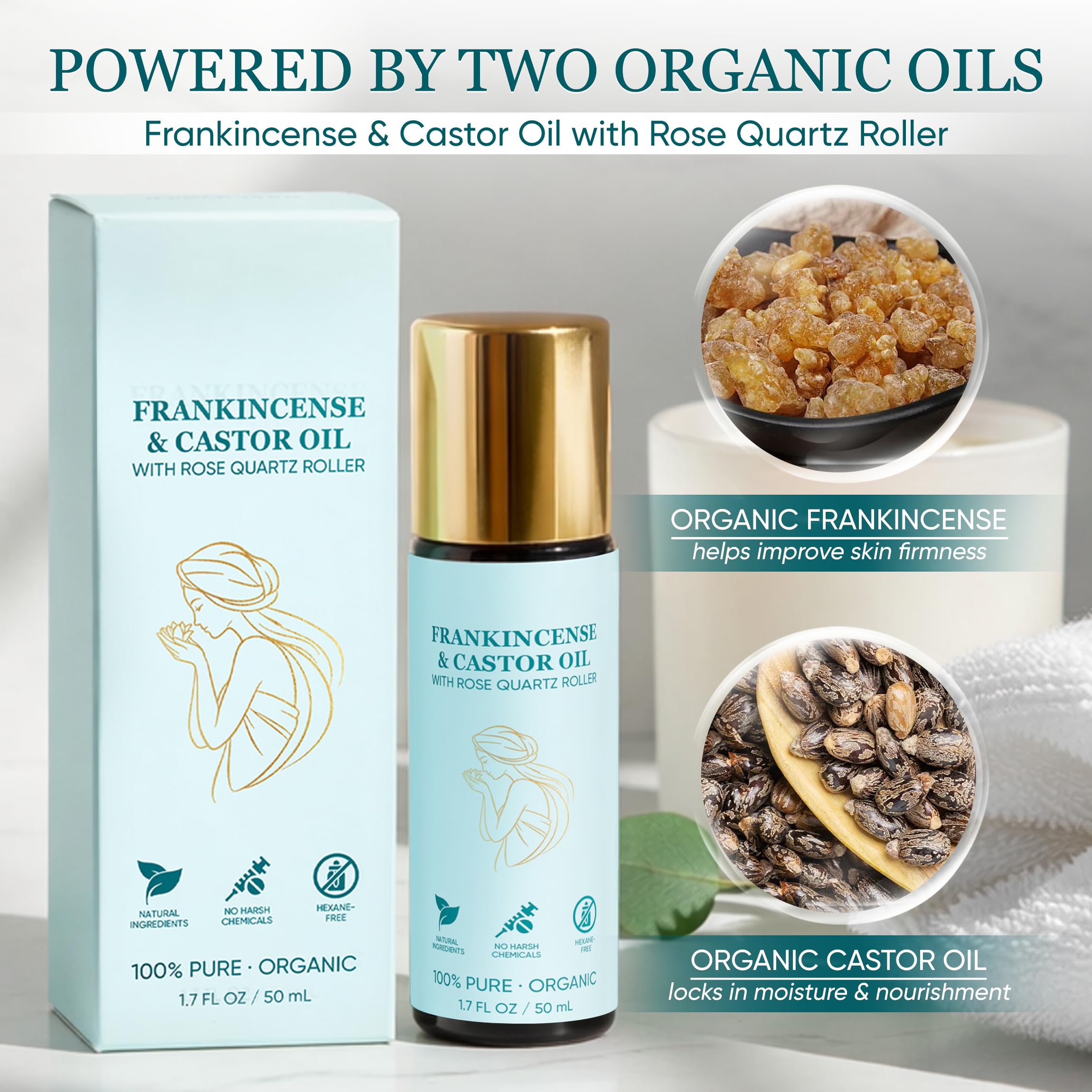MEMOCORE Frankincense & Organic Castor Oil Roller – Deep Hydration, Elasticity Support, 50ml