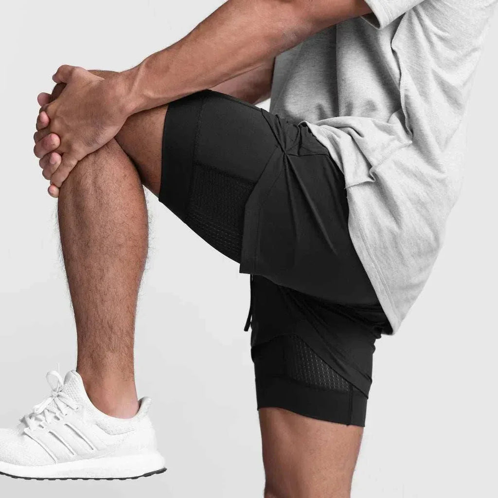 Men 2 in 1 Fitness Gym Shorts With Towel Loop Breathable Shorts