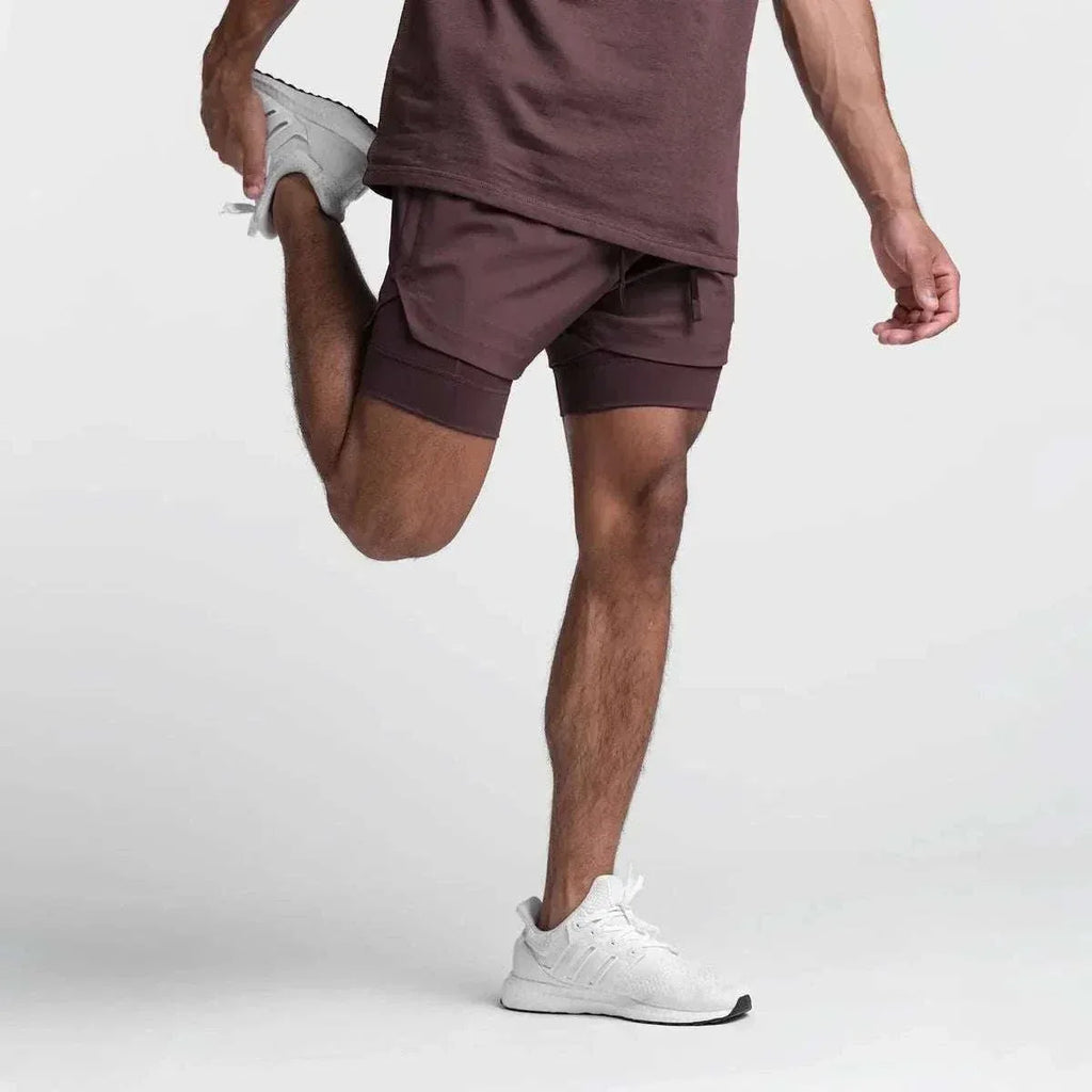 Men 2 in 1 Fitness Gym Shorts With Towel Loop Breathable Shorts