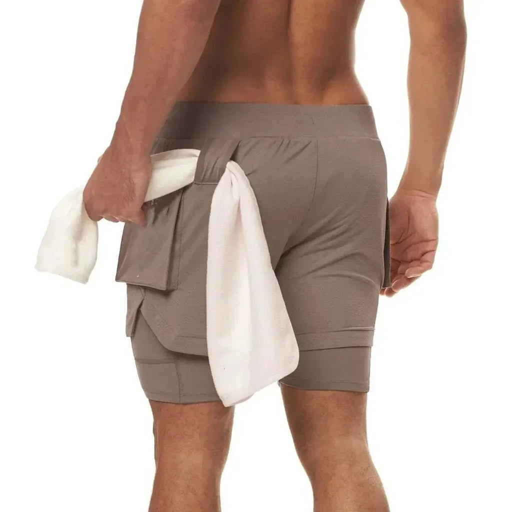 Men 2 in 1 Running Training Joggers Gym Shorts With Phone Pocket