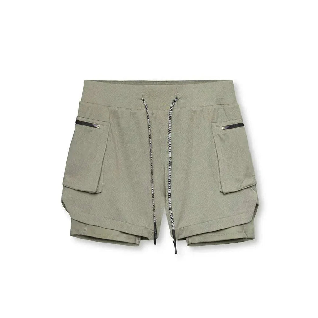 Men 2 in 1 Running Training Joggers Gym Shorts With Phone Pocket