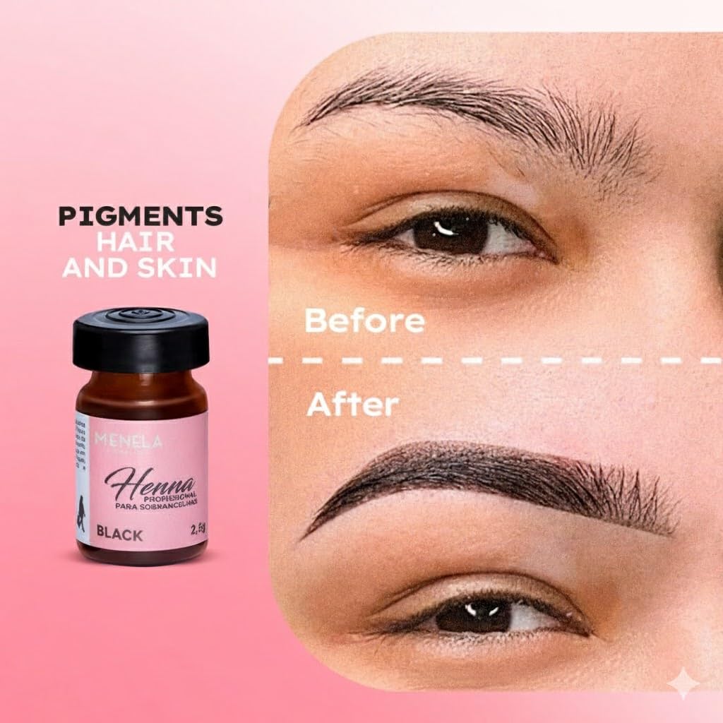 MENELA Eyebrow Henna Tint Kit – Natural Black Brow Color, Ammonia-Free, Bamboo Extract, 2.5g Henna + 15ml Fixer