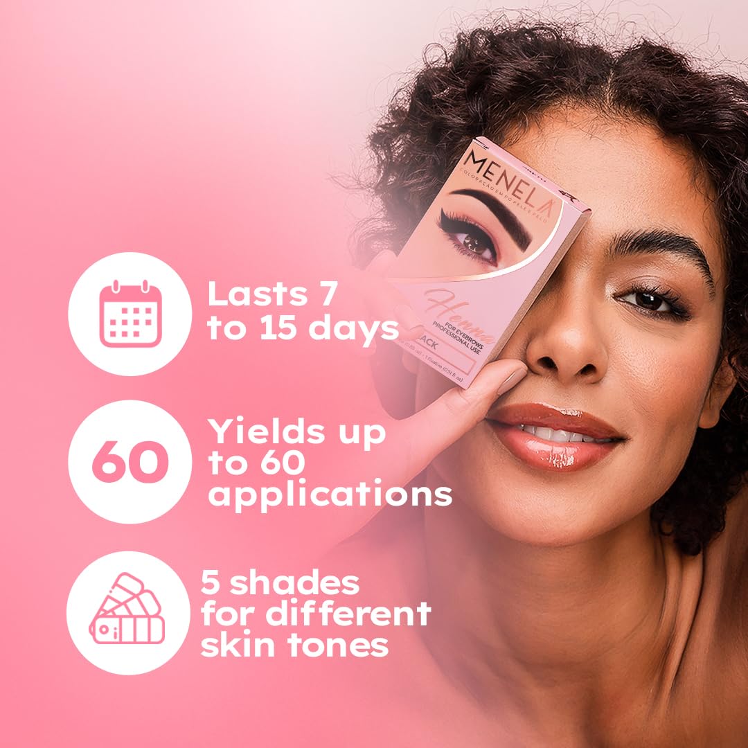 MENELA Eyebrow Henna Tint Kit – Natural Black Brow Color, Ammonia-Free, Bamboo Extract, 2.5g Henna + 15ml Fixer