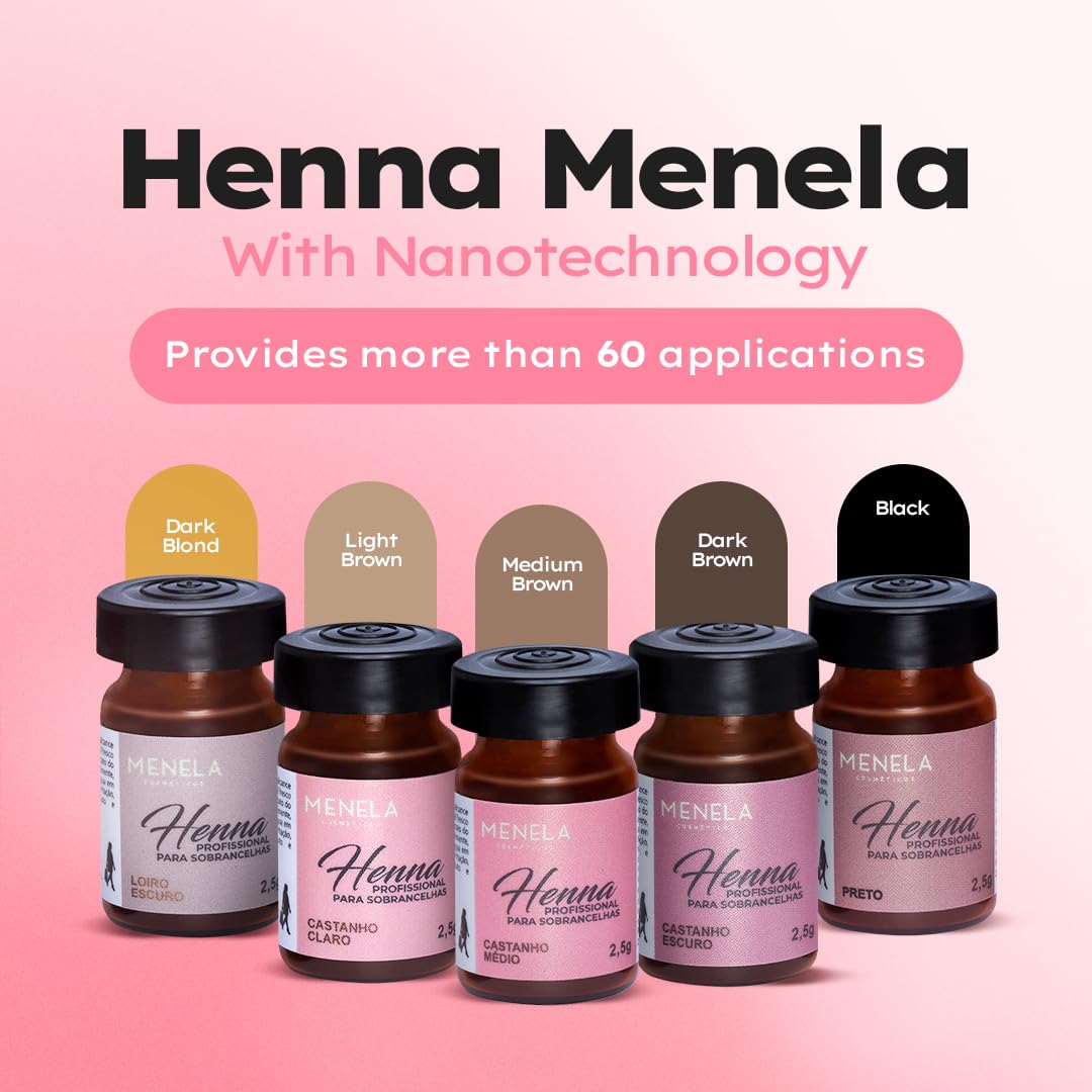 MENELA Eyebrow Henna Tint Kit – Natural Black Brow Color, Ammonia-Free, Bamboo Extract, 2.5g Henna + 15ml Fixer