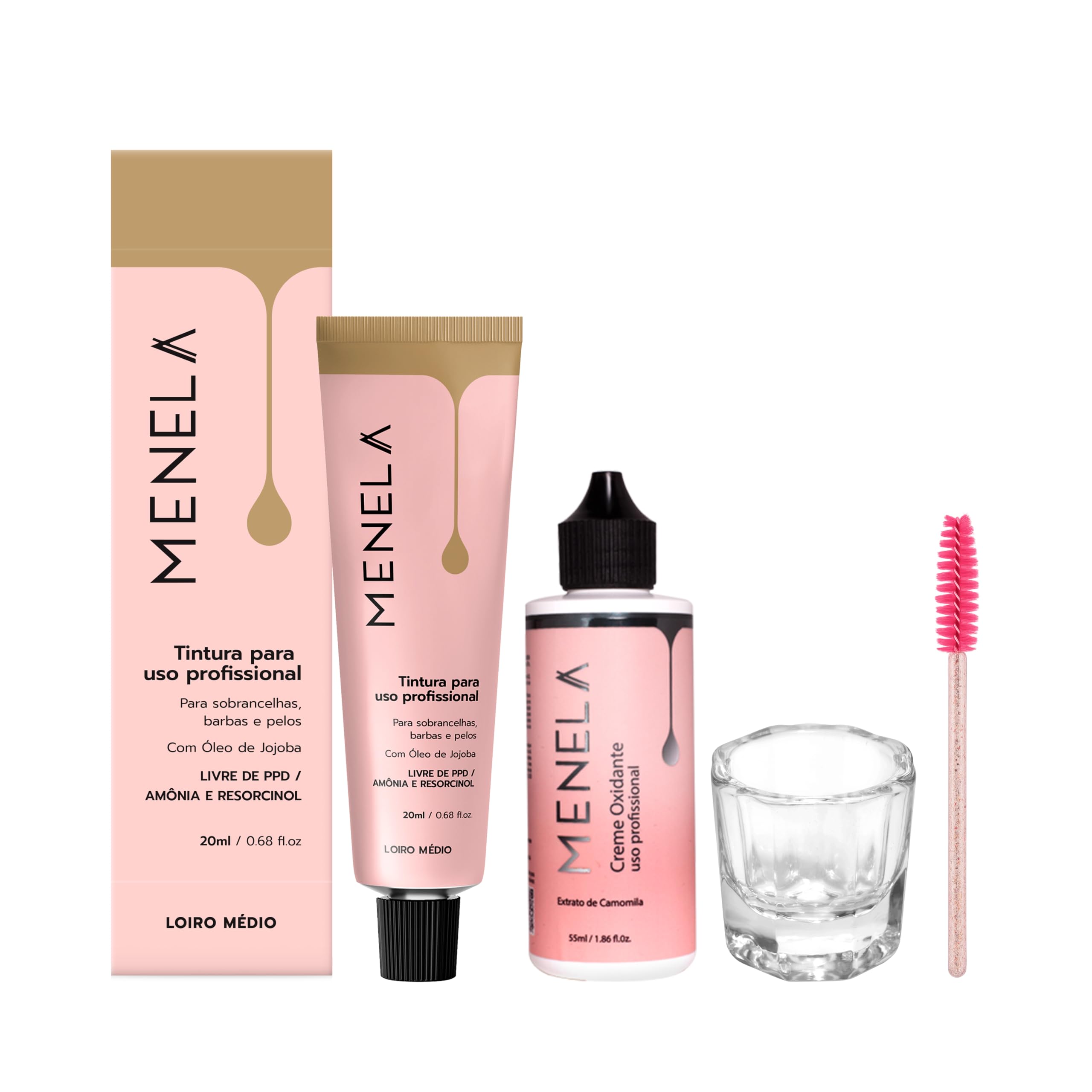 Menela Eyebrow Tint Kit – Vegan, Ammonia-Free Brow Color with Jojoba Oil (Medium Blonde, 20 ml)