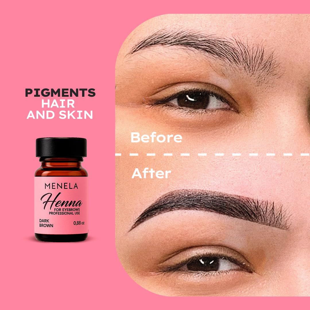 MENELA Eyebrow Henna Tint Kit - Dark Brown, Ammonia-Free, Vegan with Bamboo Extract (Up to 15 Days)