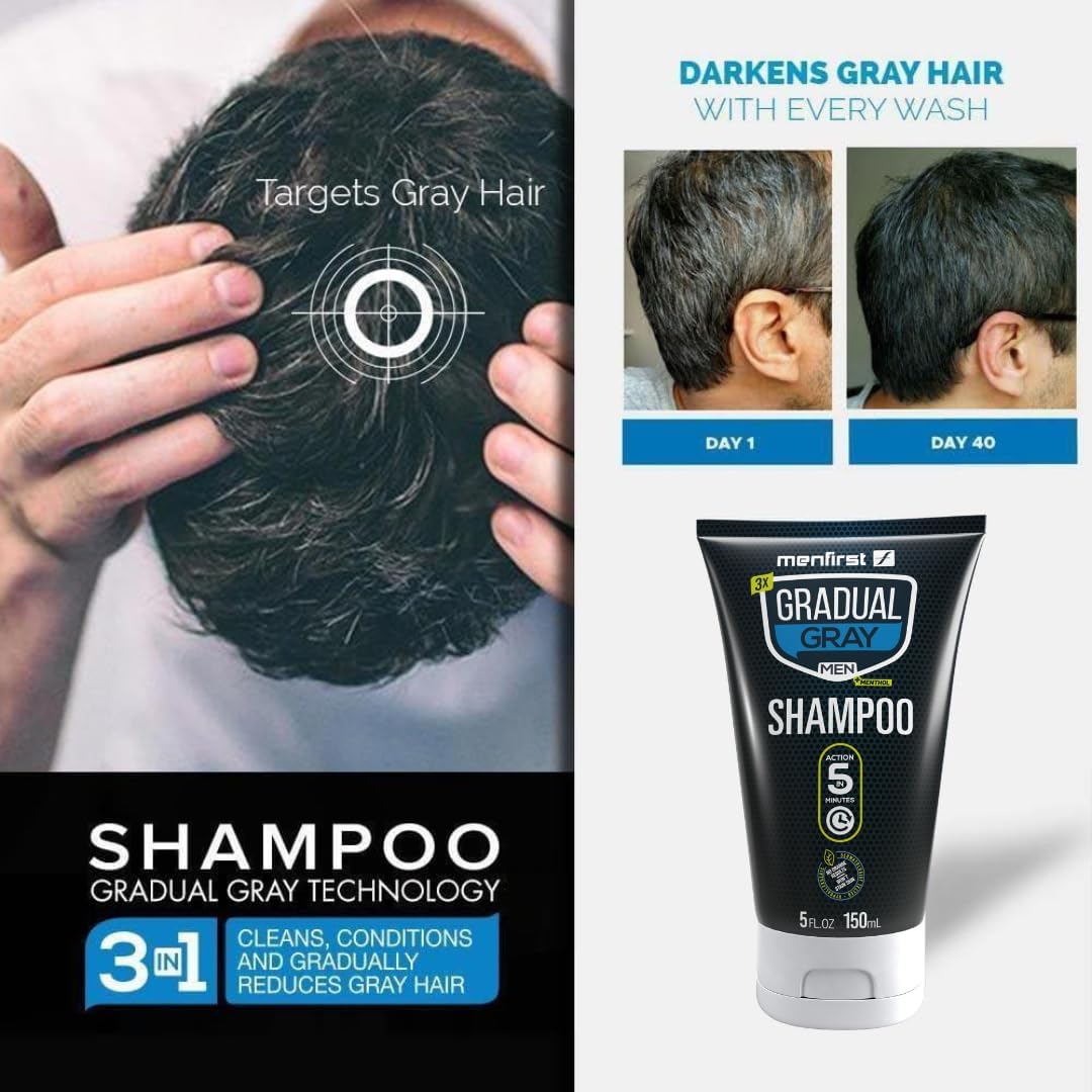 MENFIRST Gray Hair Darkening Shampoo – Gradual, Natural Gray Coverage for Men | Hypoallergenic & Chemical-Free