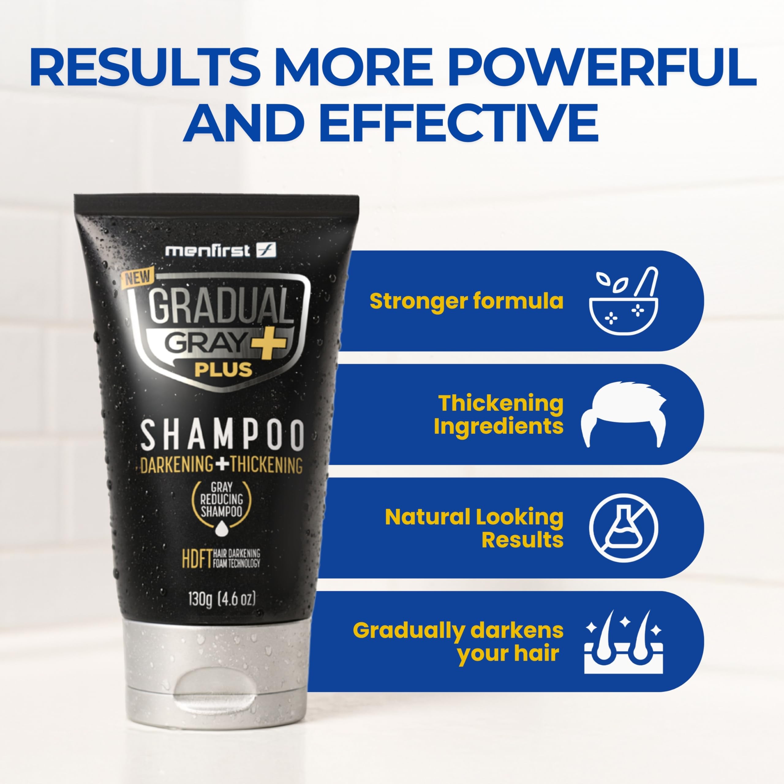 MENFIRST Gradual Gray Plus Shampoo – Darkening, Thickening, 3-Minute Gray Coverage, Dye-Free, 4.6 oz