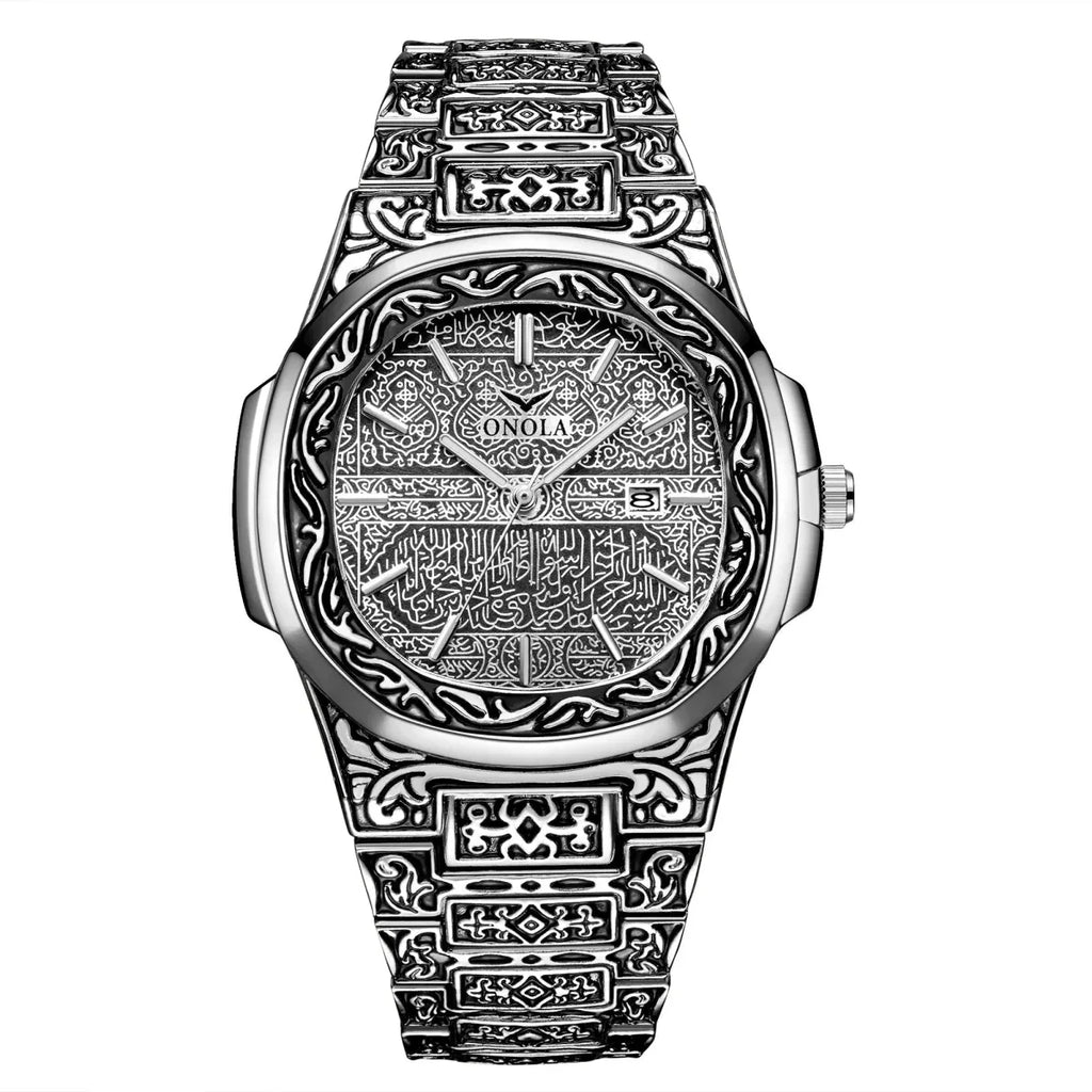 Men's Retro Watch ONOLA 3808 Waterproof Quartz with Steel Strip and Custom Muslim Azan Feature