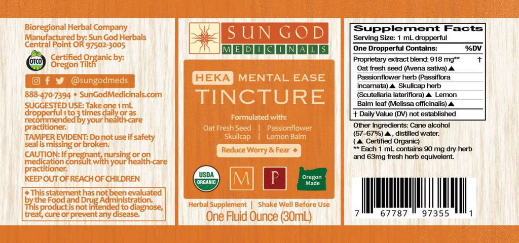 MENTAL EASE Organic Herbal Tinctures - Slow & Calm the Mind