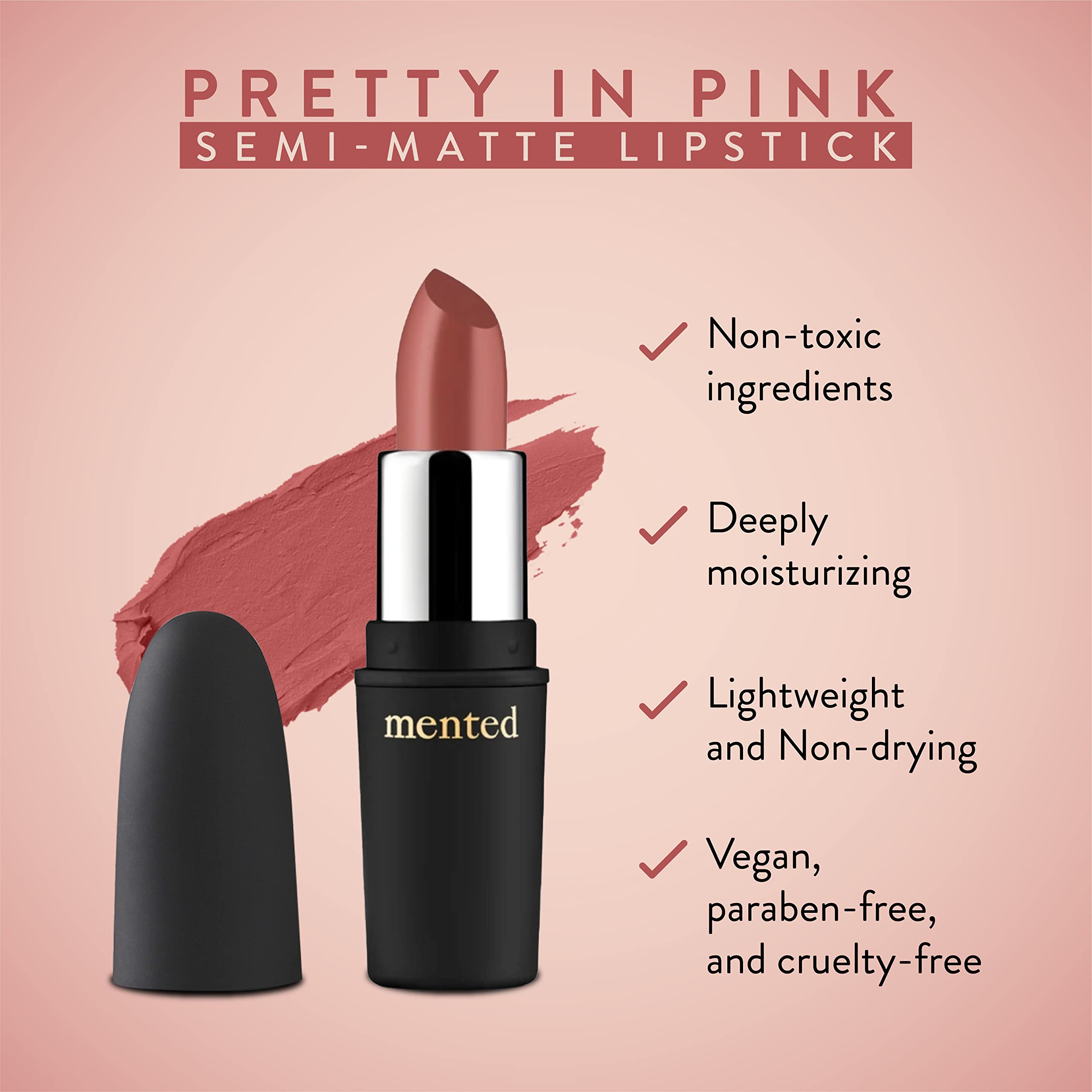 Mented Cosmetics Nude Lipstick Pretty in Pink – Semi-Matte, Long-Lasting, Vegan