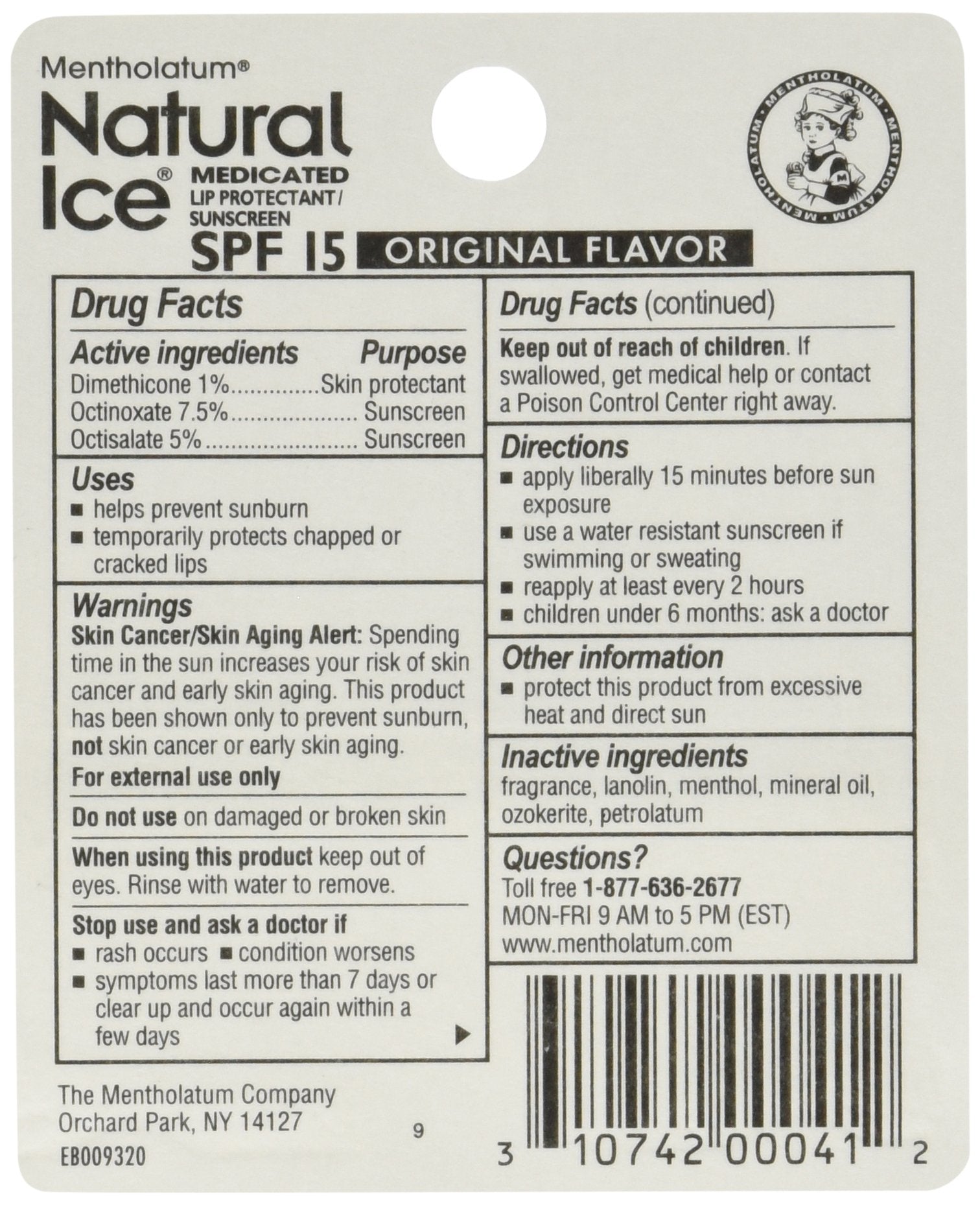 Ever Ready First Aid Mentholatum Natural Ice Medicated Lip Protectant Sunscreen, 0.16 oz Pack of 12