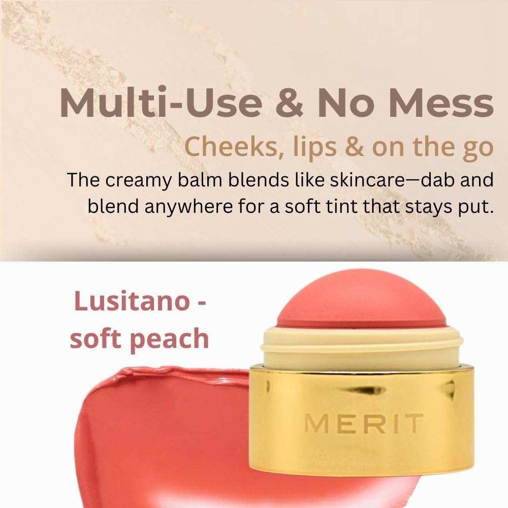 MERIT Flush Balm Cream Blush – Lusitano Soft Peach | Hydrating, Buildable Tint for Cheeks & Lips