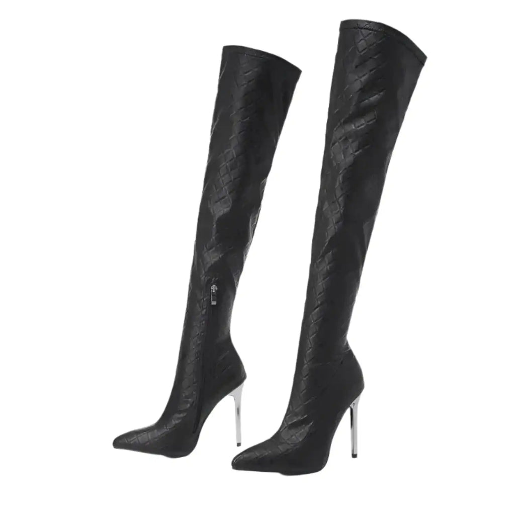 Metallic Over-The-Knee Stiletto Boots