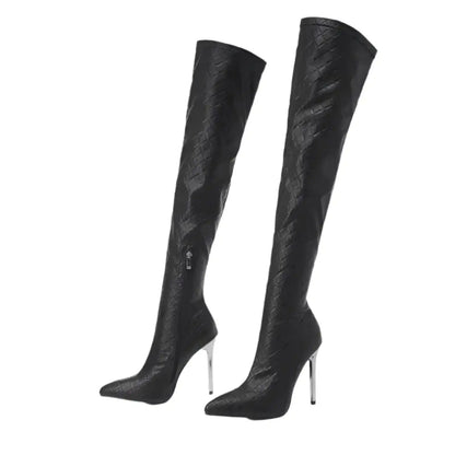 Metallic Over-The-Knee Stiletto Boots