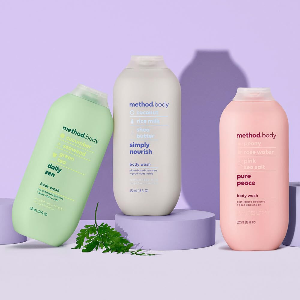 Method Body Wash Sampler Variety Pack – Pure Peace, Sea & Surf, Daily Zen (3 x 18 oz bottles)
