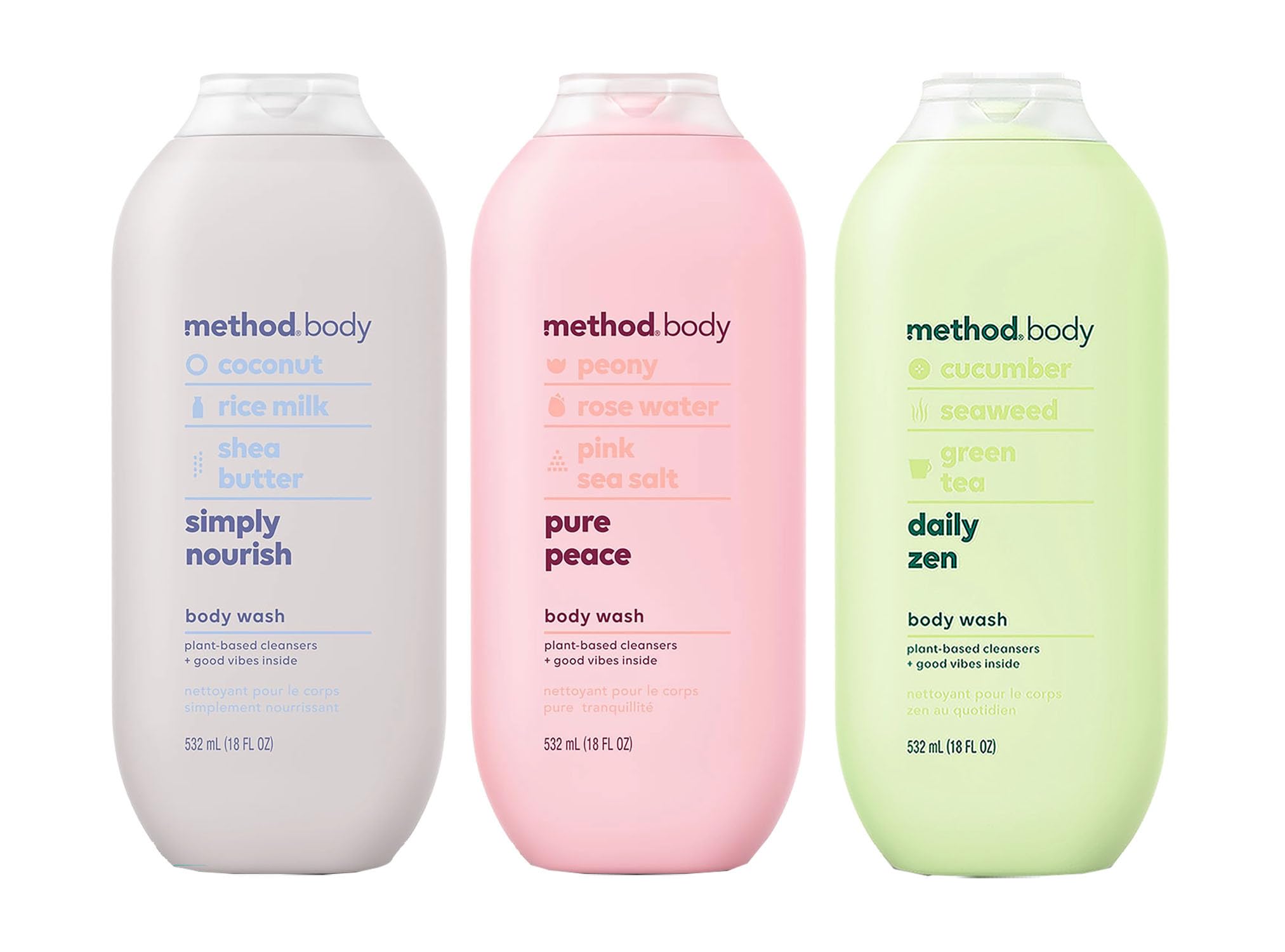 Method Body Wash Sampler Variety Pack – Pure Peace, Sea & Surf, Daily Zen (3 x 18 oz bottles)