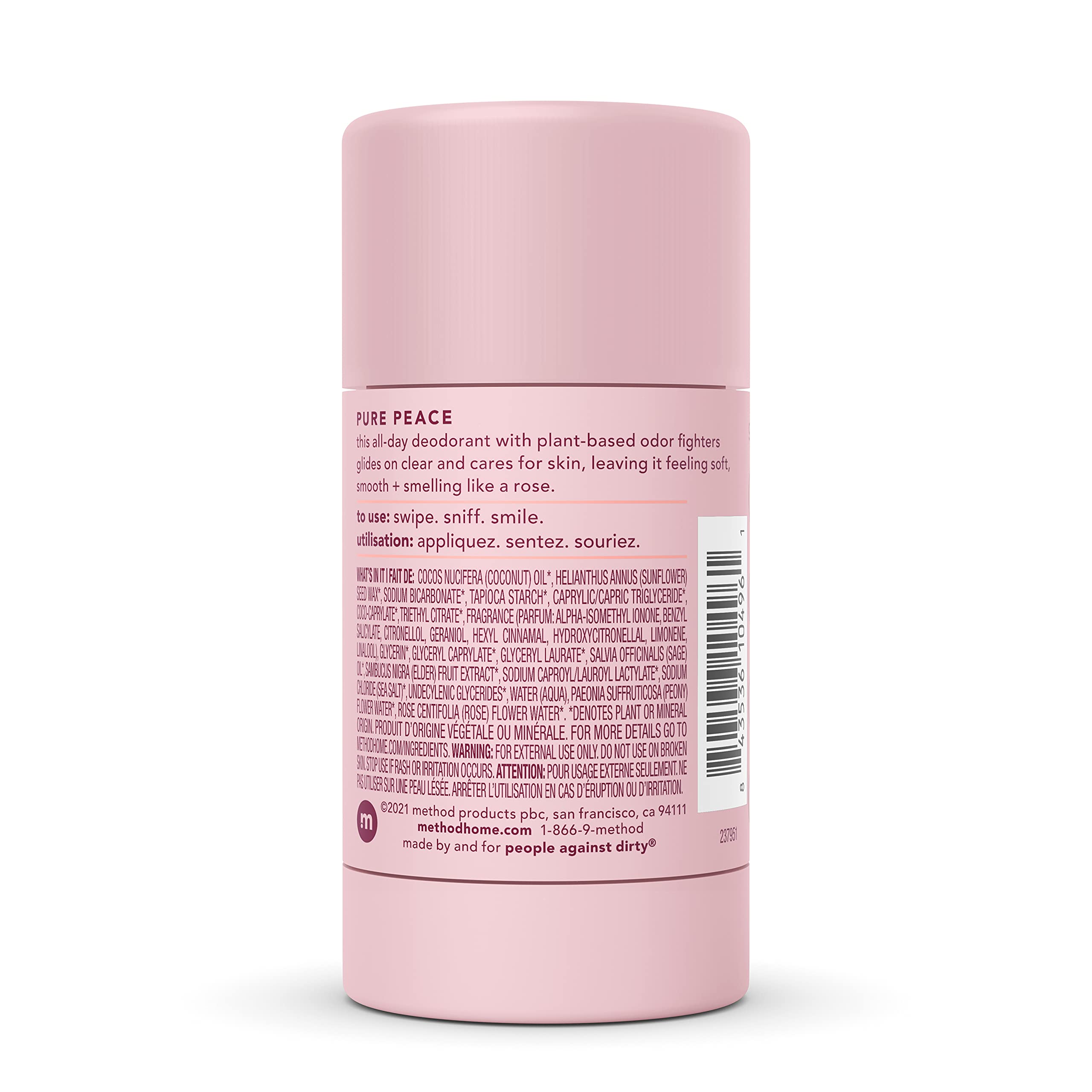 Method Deodorant Pure Peace - Aluminum-Free, 12-Hour Protection (Pack of 5)