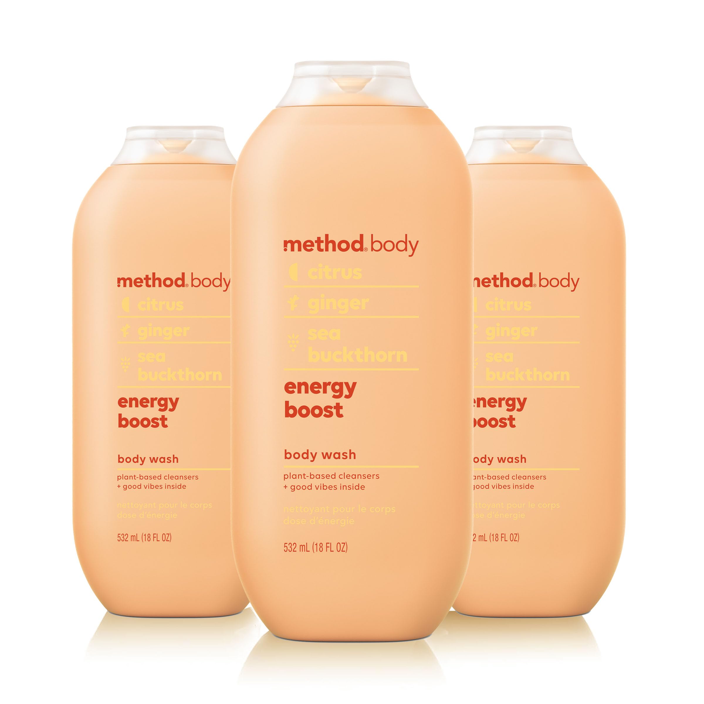 Method Body Wash Energy Boost – 3 x 18oz, Citrus-Ginger, Sea Buckthorn