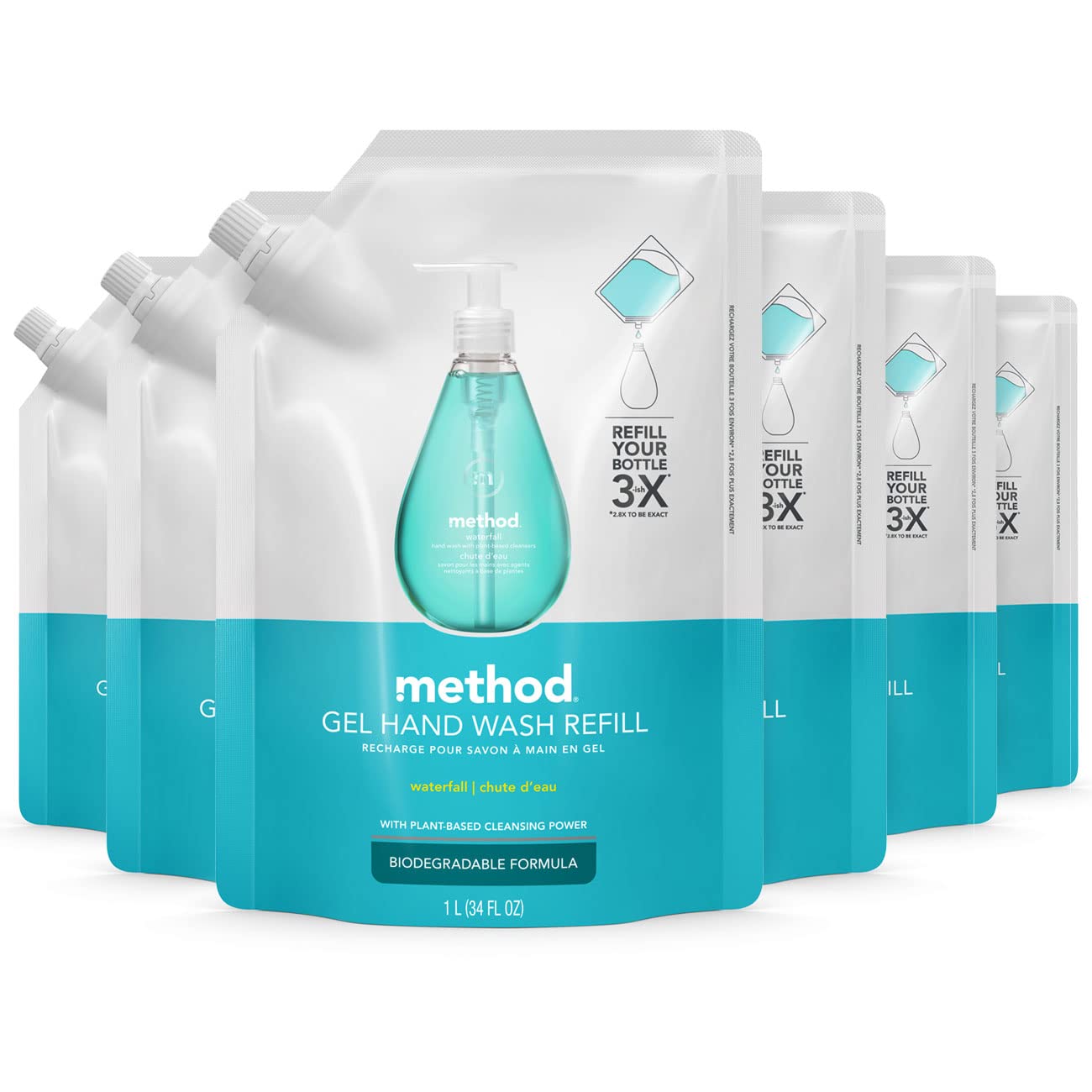 Method Gel Hand Soap Refill – Waterfall (34 oz, Pack of 6)
