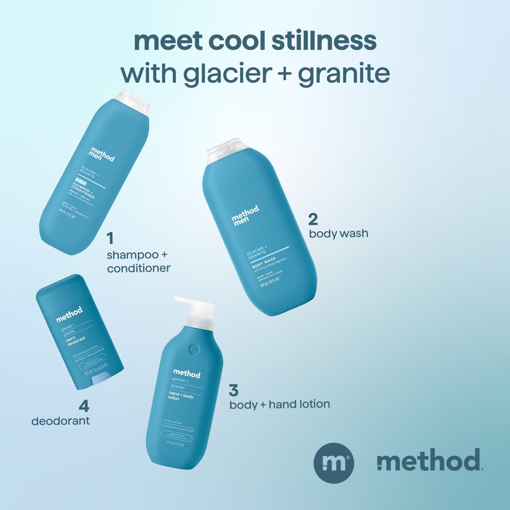 Method Men Glacier + Granite 2-in-1 Shampoo & Conditioner – 14 oz (Pack of 3)