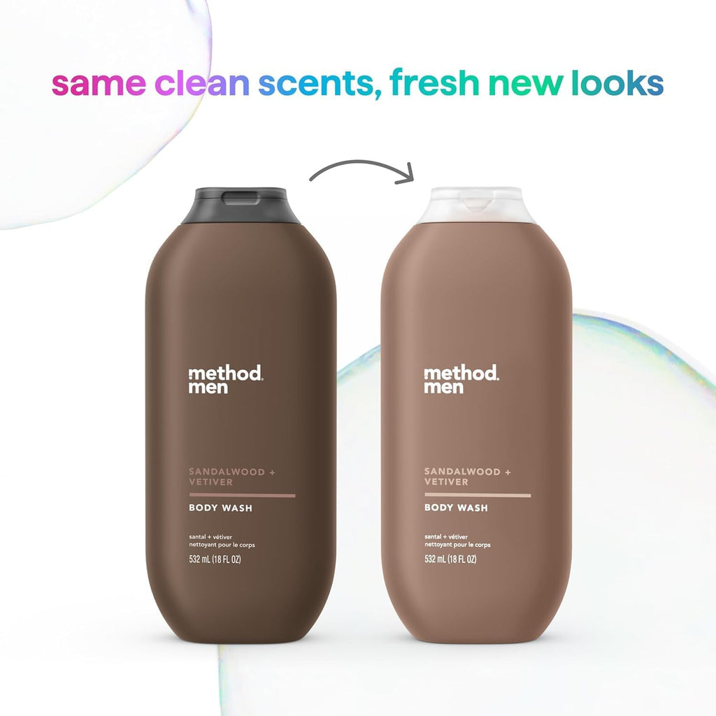 Method Men Sandalwood + Vetiver Body Wash, 3 x 18oz – Paraben & Phthalate Free