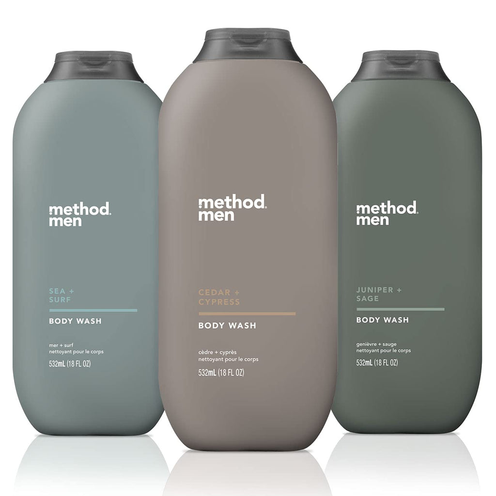 Method Men 3-Pack Body Wash 18 oz Each – Sea + Surf, Cedar + Cypress, Juniper + Sage