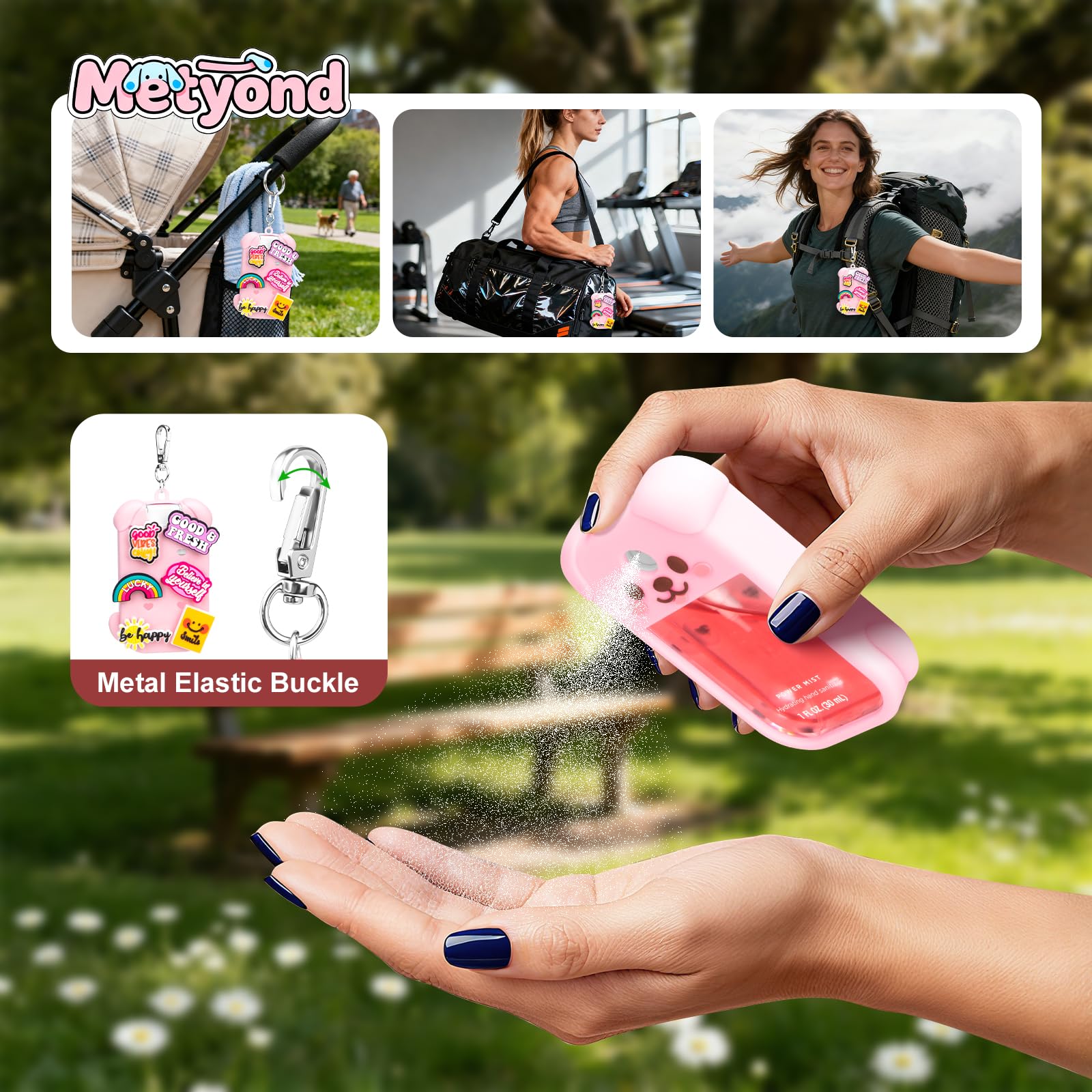 Metyond Dog Silicone Case for Touchland 1 oz Spray – Pink with Keychain & Charms