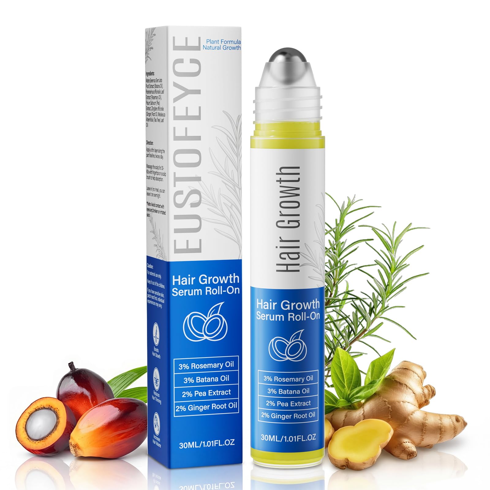 MGVAASURC Hair Growth Serum Roll-On – 3% Rosemary, 3% Batana Oil, 2% Pea Extract, 2% Ginger Root Oil