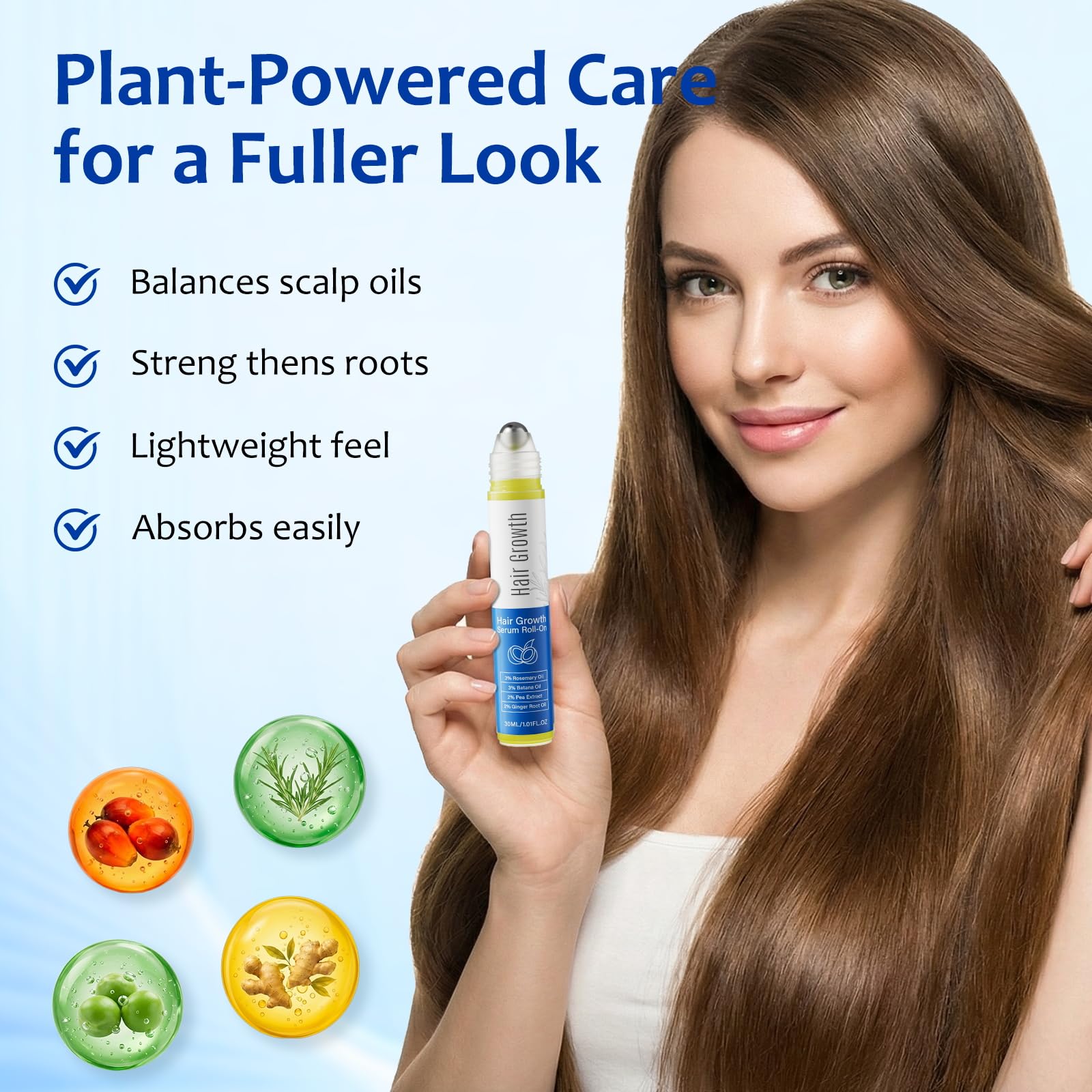 MGVAASURC Hair Growth Serum Roll-On – 3% Rosemary, 3% Batana Oil, 2% Pea Extract, 2% Ginger Root Oil
