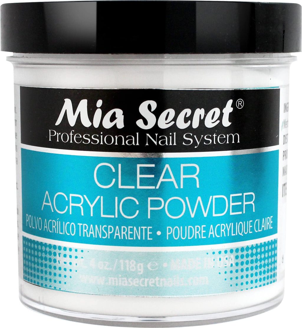 Mia Secret Clear Acrylic Powder 4oz – Self-Leveling, Non-Yellowing Formula for Superior Adhesion