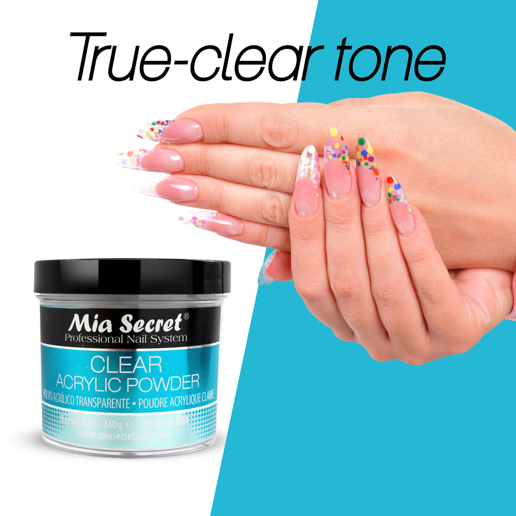 Mia Secret Clear Acrylic Powder (8oz) – True Clear, Self-Leveling, Easy Removal