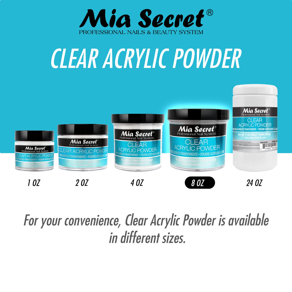 Mia Secret Clear Acrylic Powder (8oz) – True Clear, Self-Leveling, Easy Removal