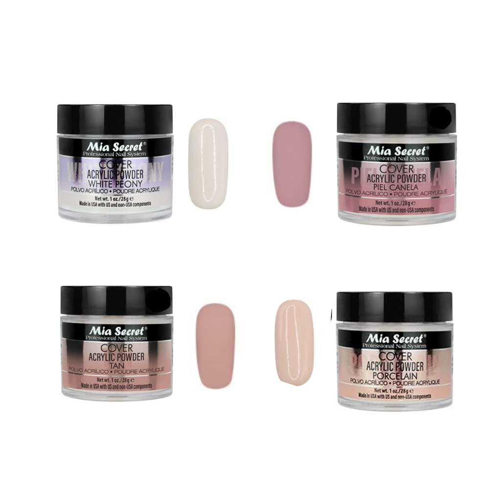 Mia Secret Cover Acrylic Powder – White Peony, Porcelain, Tan (1 oz) | Self-Leveling, Non-Yellowing