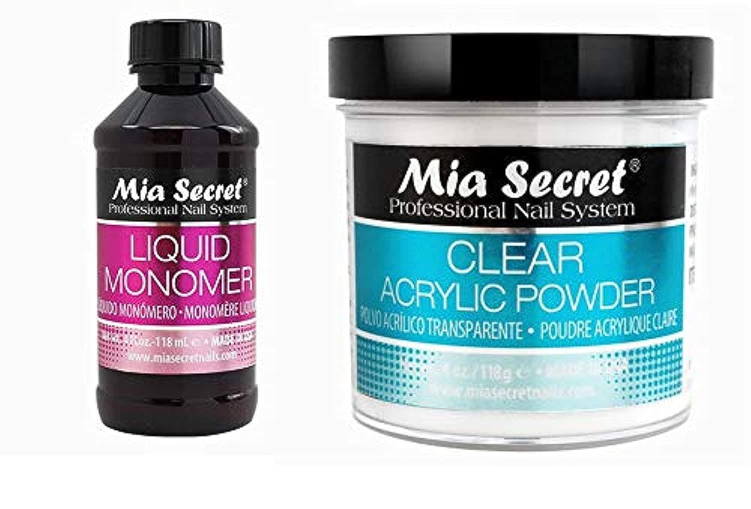MIA SECRET 4oz Liquid Monomer + 4oz Clear Acrylic Powder Nail Art System | Premium USA-Made Kit