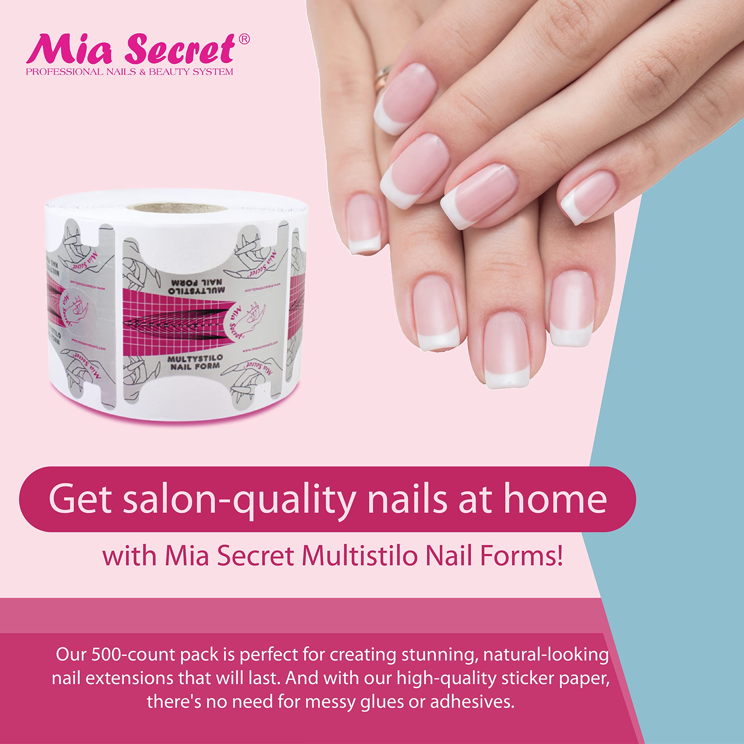 Mia Secret Multistilo Nail Forms 500 PCS – Gel, Acrylic & Builder Extensions with Guide Marks