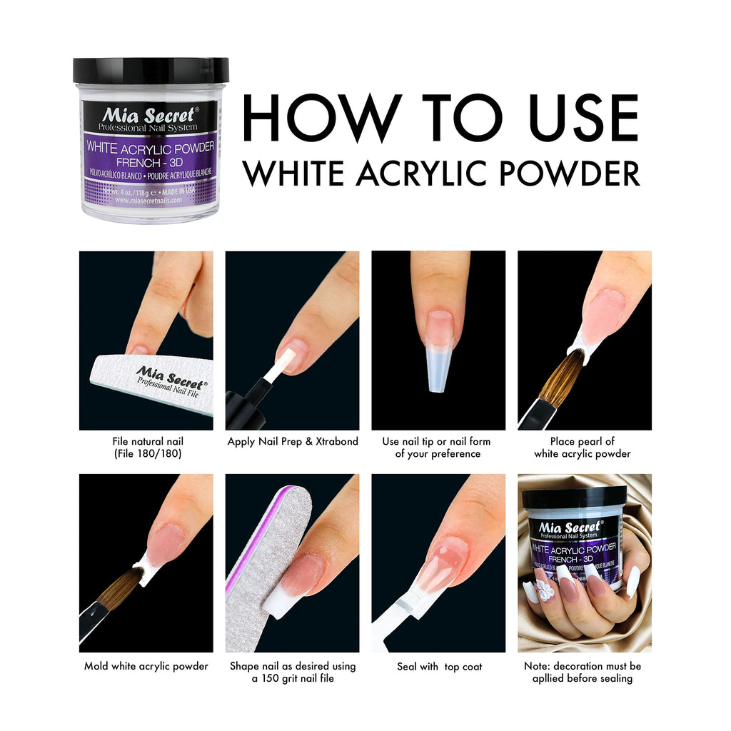 Mia Secret White Acrylic Powder (8oz) – 3D Nail Art & French Manicure