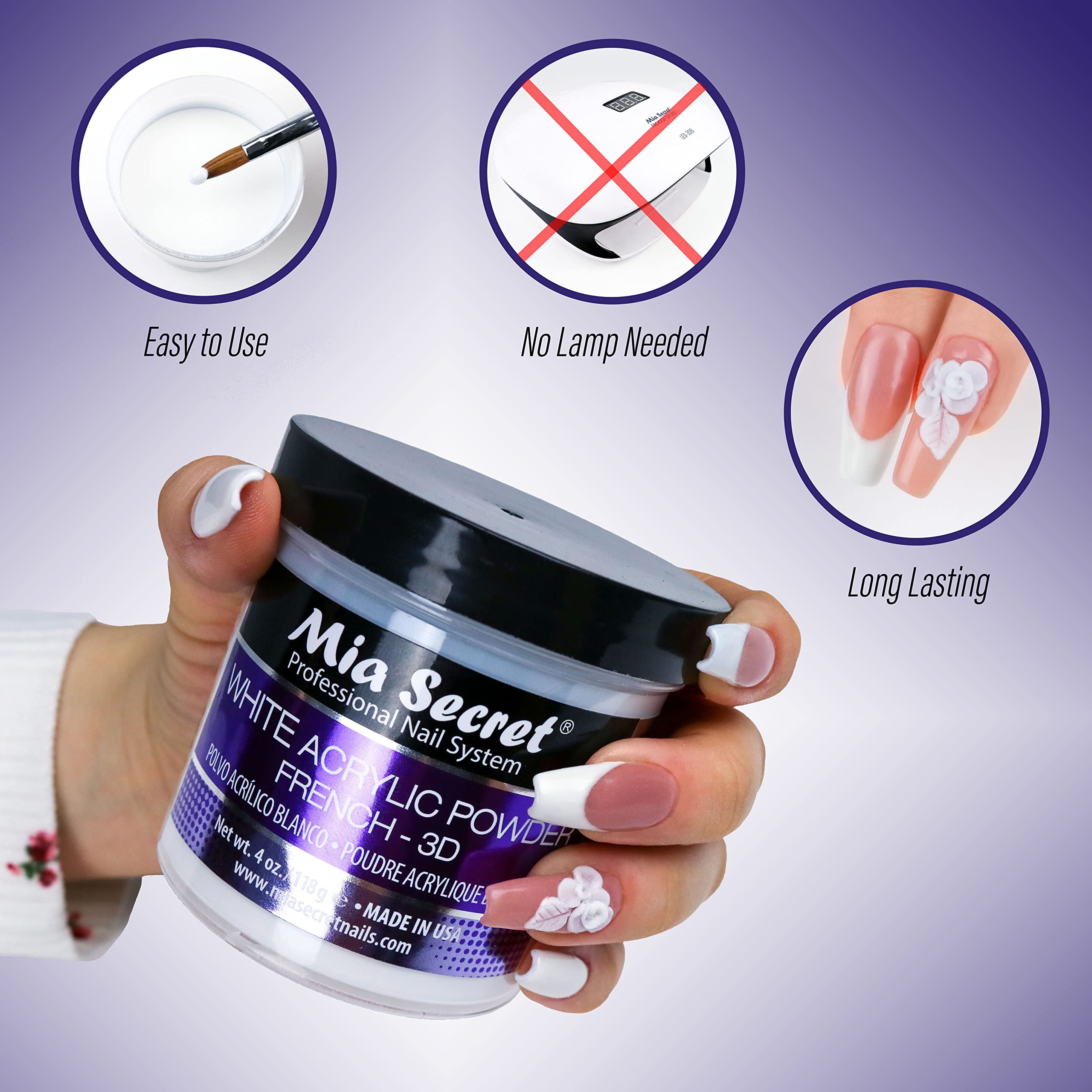 Mia Secret White Acrylic Powder (8oz) – 3D Nail Art & French Manicure