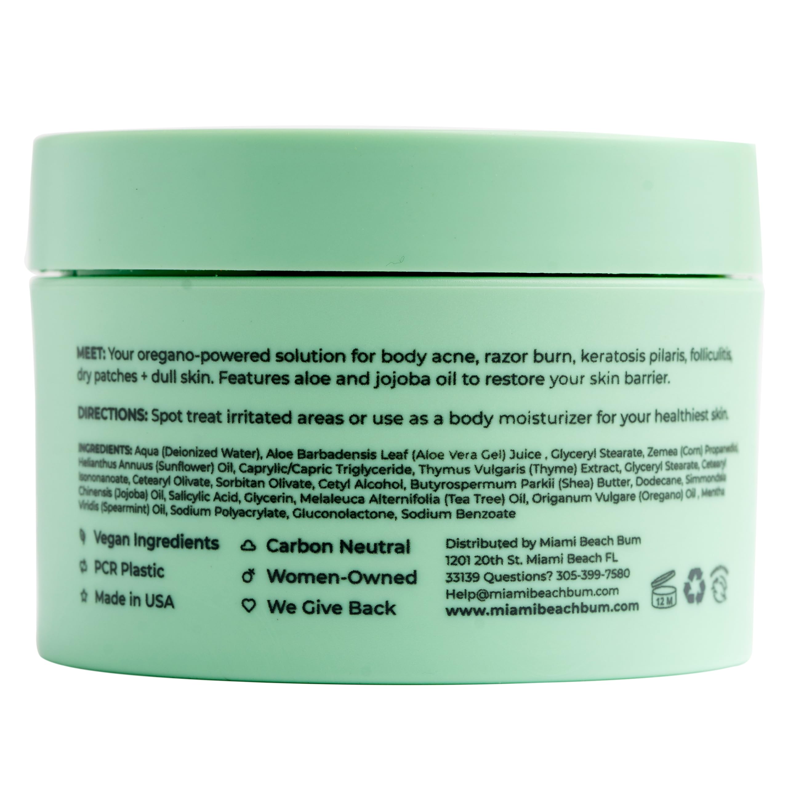 Miami Beach Bum Bum + Body Butter Cream – Daily Moisturizer with Oregano Oil (3.4 oz)