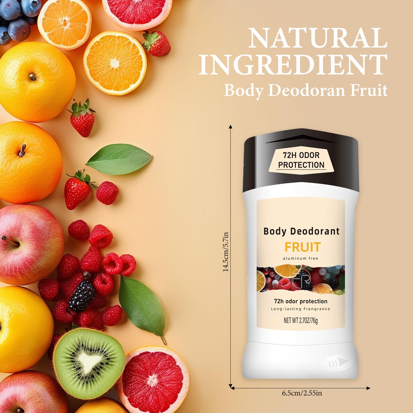 MIANID Aluminum Free Deodorant – 72h Odor Protection, Fruit Scent, 2.7oz for Women & Men