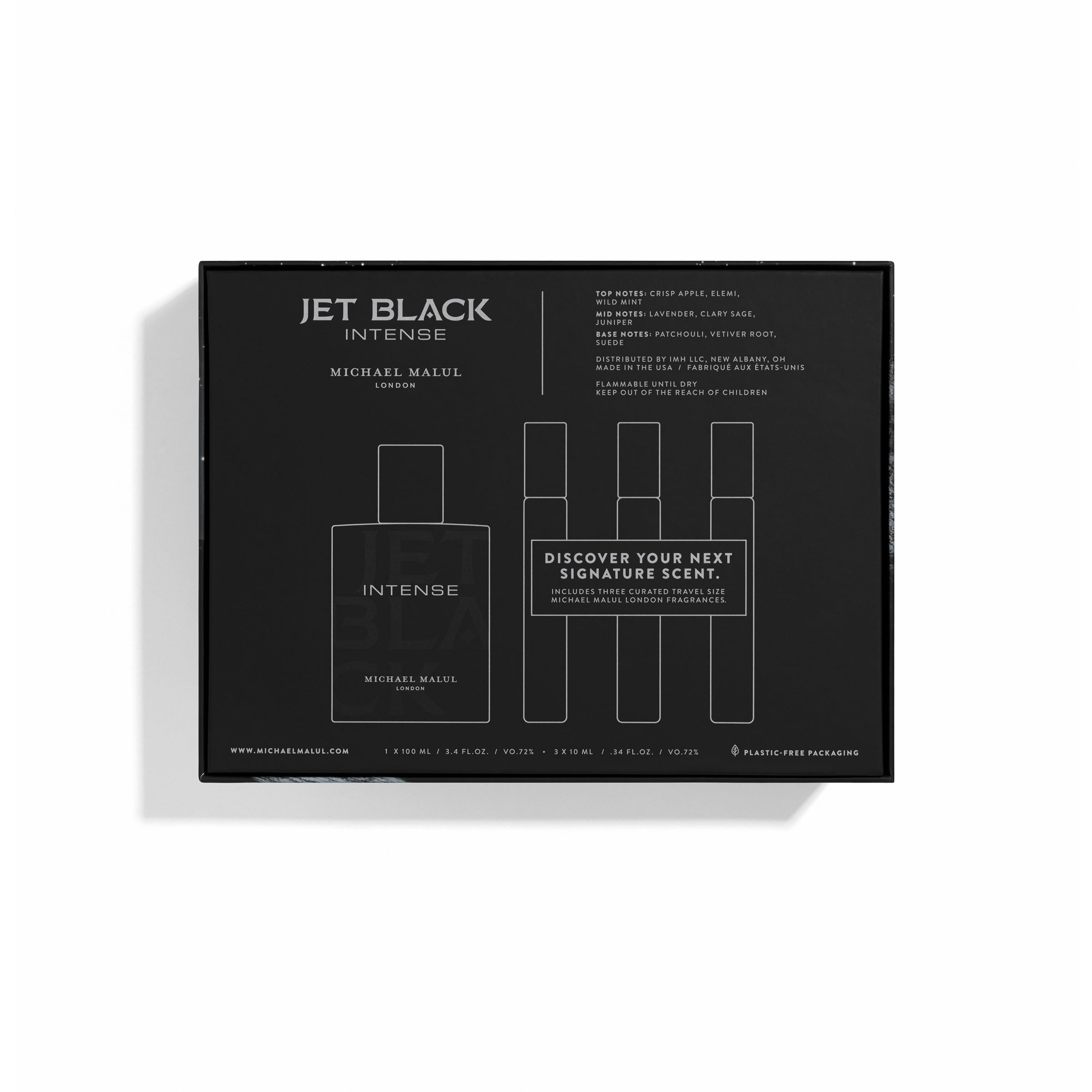 Michael Malul Jet Black Intense Gift Set – 100ml + 3 Travel-Sized Bottles