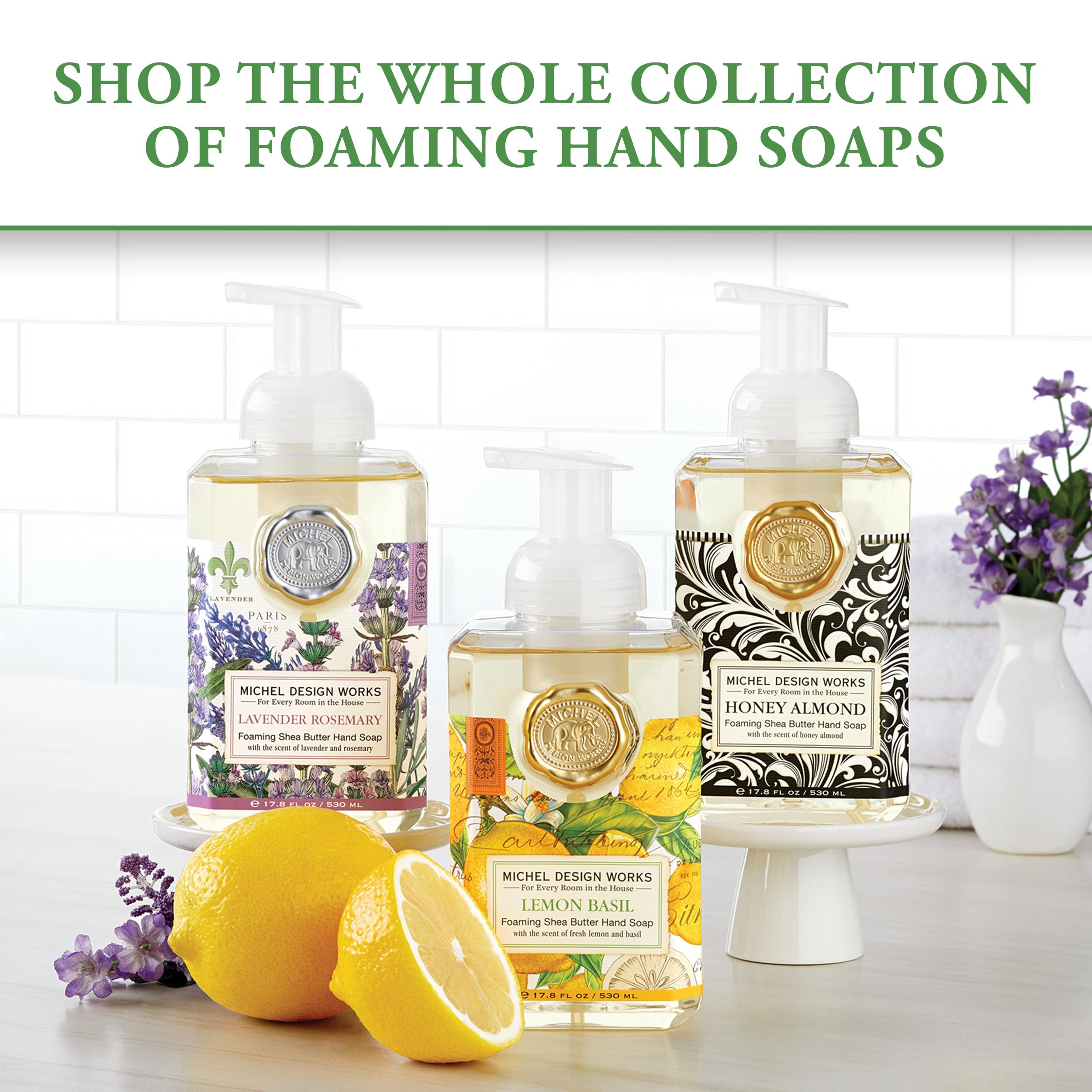 Michel Design Works Lemon Basil Foaming Hand Soap – 3 Pack (17.8 fl oz each)