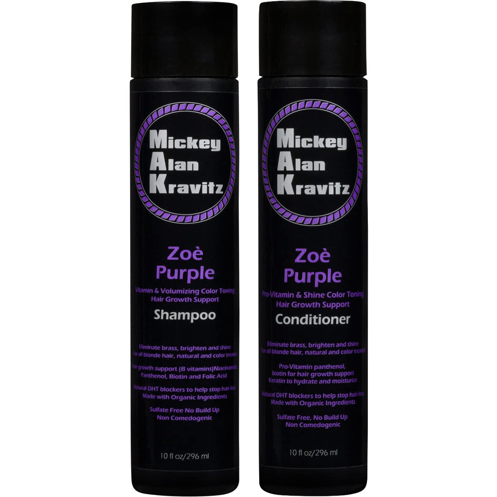 Zoe Purple Shampoo & Conditioner – Blonde Color Toner with Biotin & Natural DHT Blockers | Mickey Alan Kravitz