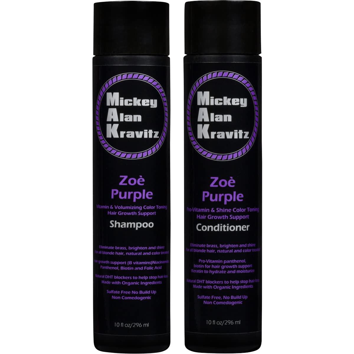 Zoe Purple Shampoo & Conditioner – Blonde Color Toner with Biotin & Natural DHT Blockers | Mickey Alan Kravitz