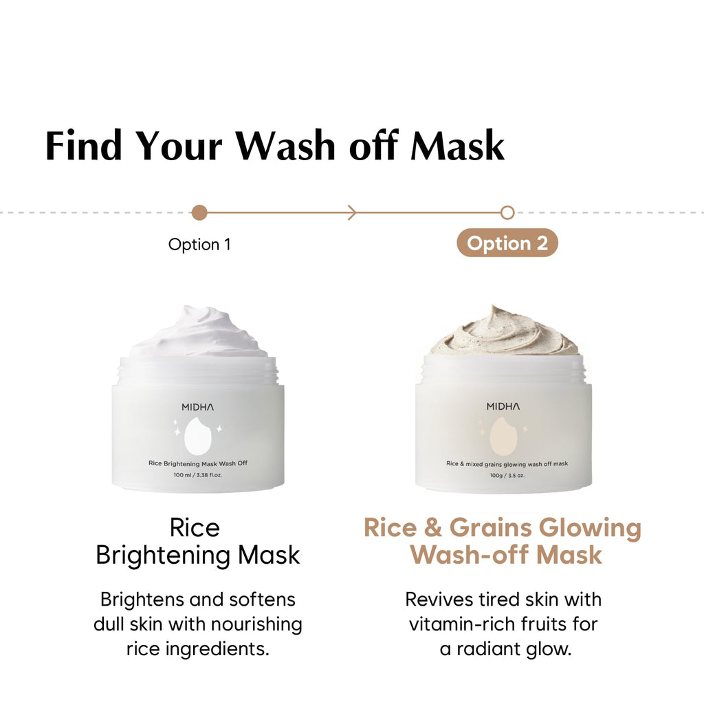 MIDHA Rice & Mixed Grains Glow Wash-off Mask – Gentle Exfoliation & Radiance (3.5oz/100g)