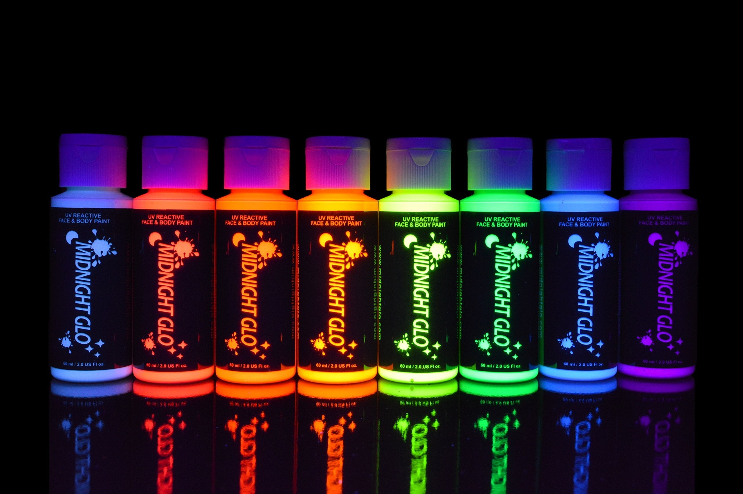 Midnight Glo UV Neon Face & Body Paint – 8 Color 2oz Set