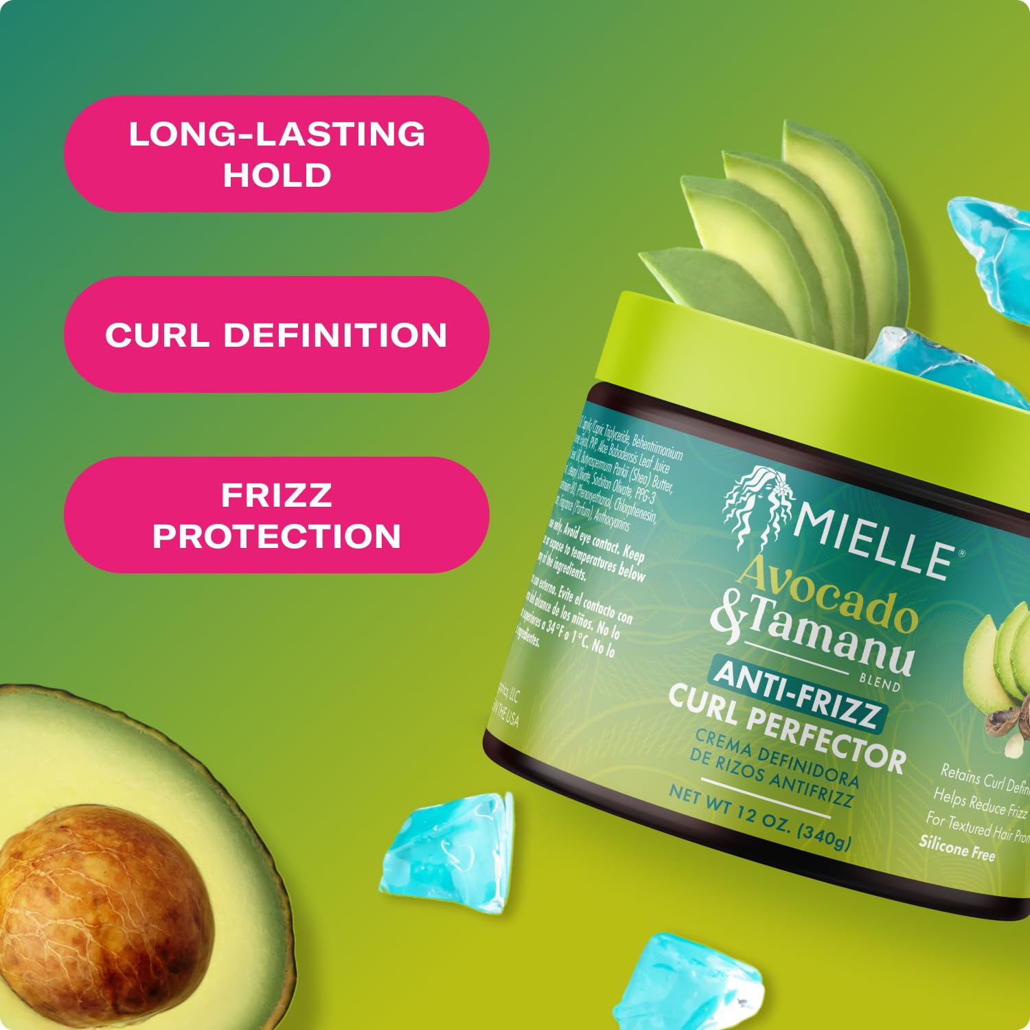 Mielle Organics Avocado & Tamanu Anti-Frizz Curl Cream – Smoothing & Defining for Textured Hair (12oz)
