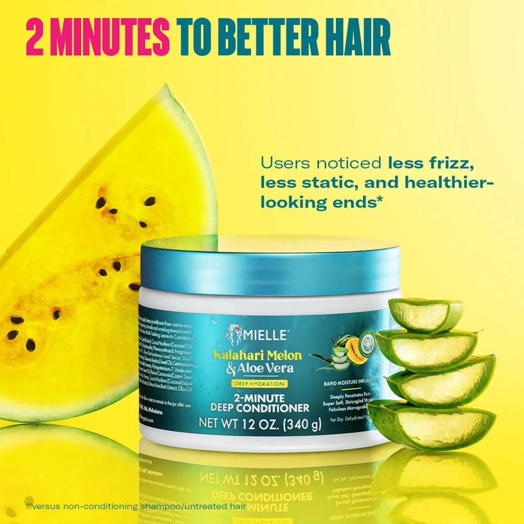 Mielle Organics 2-Minute Deep Conditioner — Kalahari Melon & Aloe for Dry, Curly Hair | 12 oz