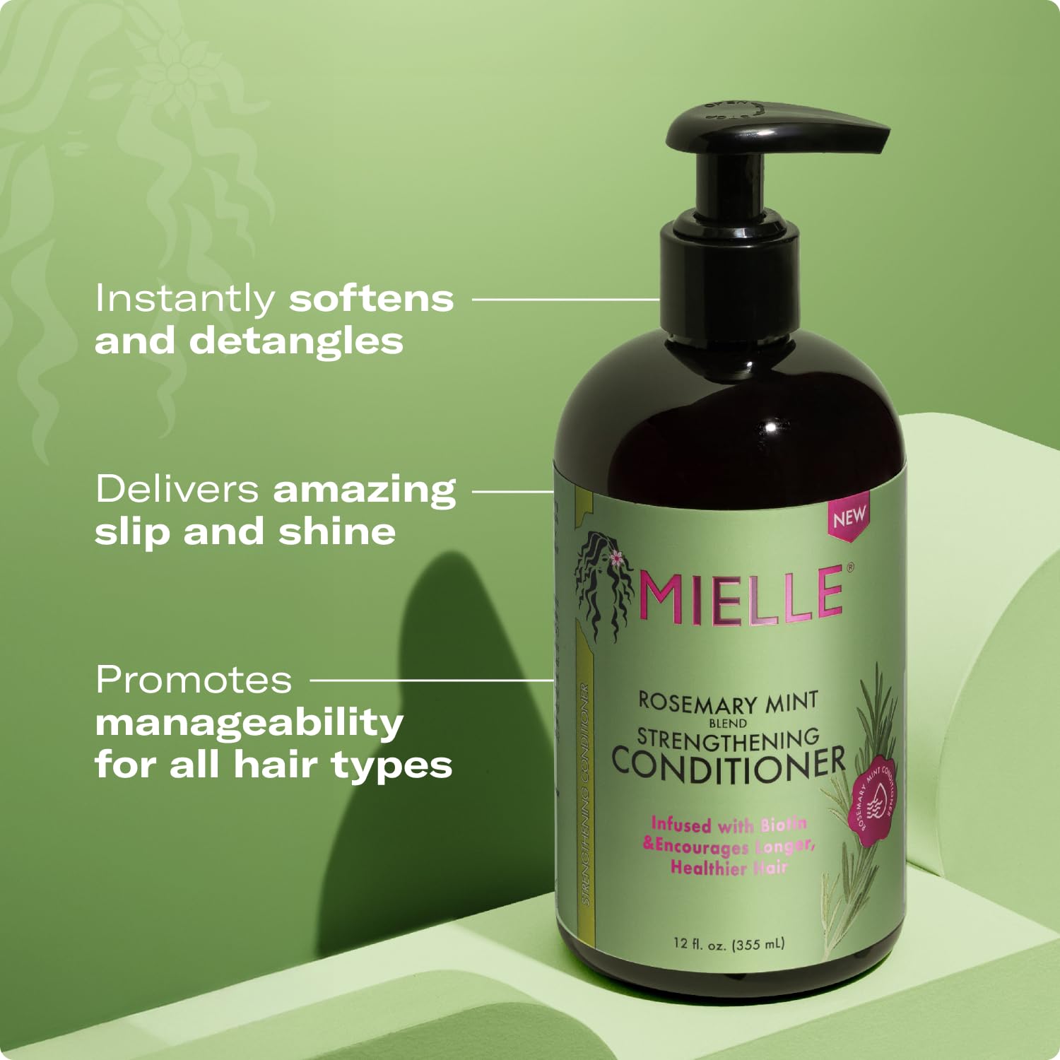 Mielle Organics Rosemary Mint Strengthening Hair Conditioner – Biotin, Detangling & Hydration (12 oz)