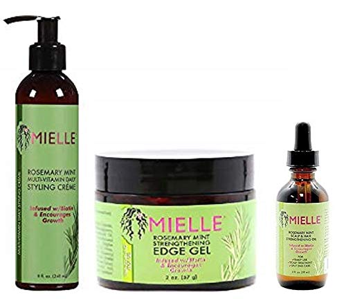 Mielle Rosemary Mint Styling Product Combo: Cream, Gel & Oil for Edges, Shine & Definition